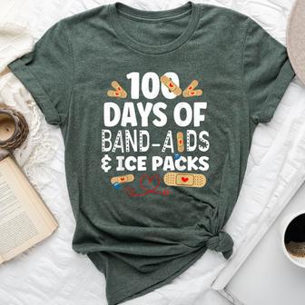 100 Days Band Aids & Ice Packs Nurse 100 Days Of School Bella Canvas T-shirt - Thegiftio UK