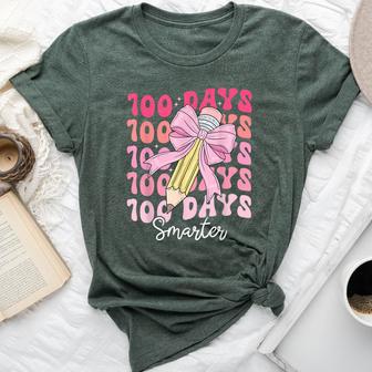 100 Days Of School Girls Coquette Bow 100 Days Smarter Bella Canvas T-shirt - Thegiftio UK