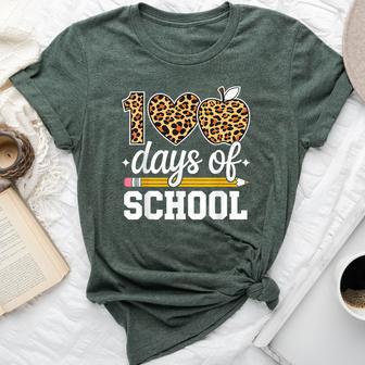 100 Days Of School Leopard Teacher Happy 100Th Day Of School Bella Canvas T-shirt - Thegiftio UK