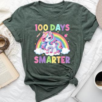 100 Days Smarter Happy 100Th Day Of School Unicorn Girls Bella Canvas T-shirt - Thegiftio UK
