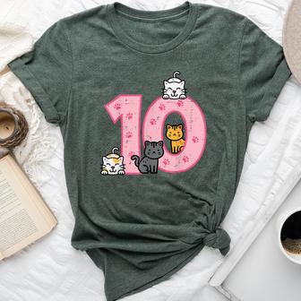 10Th Birthday Cats On Number 10 Kawaii Bday Kitten Girls Kid Bella Canvas T-shirt - Thegiftio UK