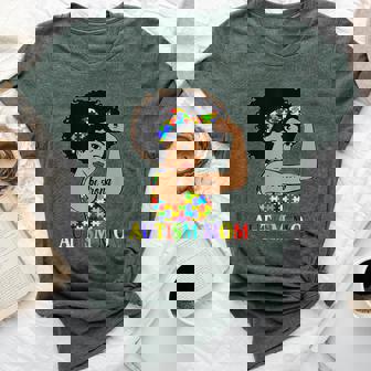Autism Mom Afro Mother Black Puzzle Piece Autism Color Bella Canvas T-shirt | Mazezy