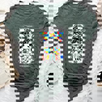 Autism Mom Life Messy Bun Bleached For Mom Bella Canvas T-shirt - Thegiftio