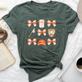 Baseball Game Day Orange Coquette Bow Baseball Mom Retro Bella Canvas T-shirt - Thegiftio UK