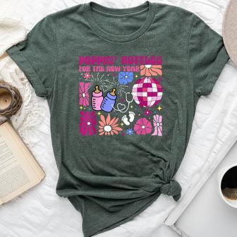 Boho Floral Nicu Crew Nurse Poppin' Bottles For The New Year Bella Canvas T-shirt - Thegiftio UK