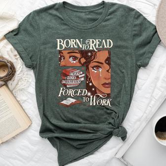 Born To Read Forced To Work Retro Bookish Black Girl Bella Canvas T-shirt - Thegiftio UK