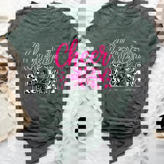 Cheer Mom Hot Pink Black Leopard Letters Cheer Bella Canvas T-shirt - Seseable