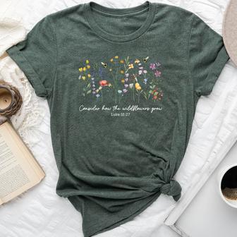 Consider How The Wildflowers Grow Jesus God Christian Women Bella Canvas T-shirt - Thegiftio UK