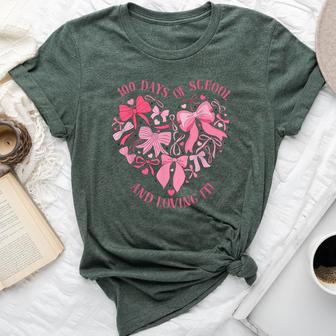 Coquette 100 Days Of School Loving It Pink Bow Girl Teacher Bella Canvas T-shirt - Thegiftio UK