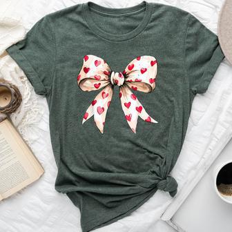 Cute Heart Love Coquette Bow Valentine’S Day Girls Bella Canvas T-shirt - Thegiftio UK