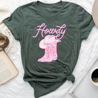 Cute Howdy Pink Cowgirl Boot Hat Western Rodeo Girl Bella Canvas T-shirt - Thegiftio