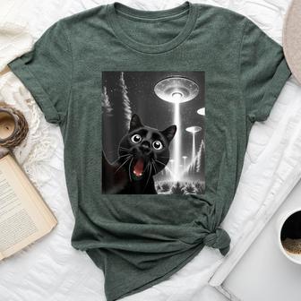 Black Cat Alien Ufo Taking A Selfie Cat Mom Dad Bella Canvas T-shirt - Thegiftio UK