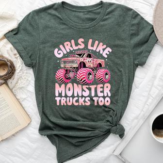 Girls Like Monster Trucks Too Pink Monster Truck Girls Bella Canvas T-shirt - Thegiftio UK