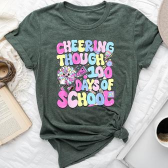 Groovy Cheering Through 100 Days Of School Cheerleader Bella Canvas T-shirt - Thegiftio UK