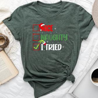 Groovy Nice Naughty I Tried Christmas 2024 Santa Claus Meme Bella Canvas T-shirt - Thegiftio UK