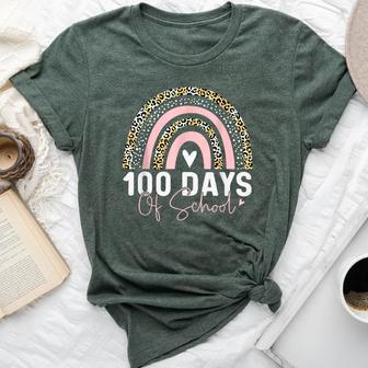 Happy 100Th Day Of School 100 Days Leopard Rainbow Boys Girl Bella Canvas T-shirt - Thegiftio UK