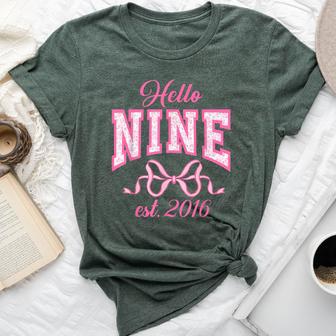 Hello Nine Est 2016 9Th Birthday Girl Coquette 9 Years Bella Canvas T-shirt - Thegiftio UK