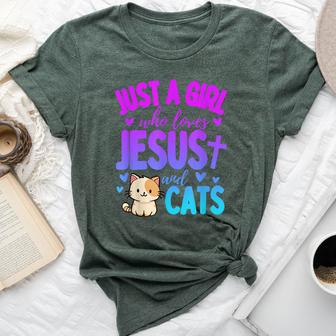 Just A Girl Who Loves Jesus And Cats Christian Cute Bella Canvas T-shirt - Thegiftio UK