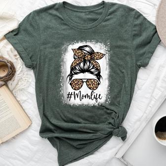 Leopard Mom Life Bleached Mom Life Messy Bun Bella Canvas T-shirt | Seseable CA