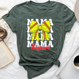Mama Softball Coquette Bow Game Day Softball Bella Canvas T-shirt - Thegiftio UK