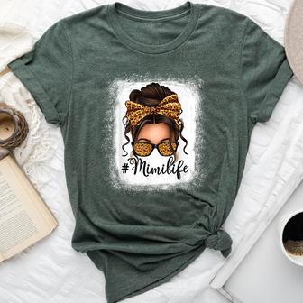 Mimi Life Grandma Messy Bun Leopard Mother's Day Matching Bella Canvas T-shirt - Thegiftio UK
