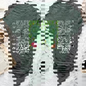 One Lucky Teacher Coquette Bow St Patricks Day Teacher Bella Canvas T-shirt | Mazezy