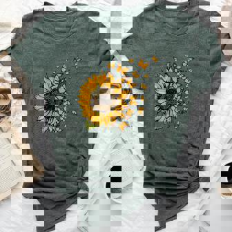 Retro Beautiful Sunflower With Yellow Butterflies Flying Out Bella Canvas T-shirt - Thegiftio