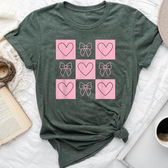 Retro Checkered Valentine Day Heart Coquette Bow Girls Bella Canvas T-shirt - Thegiftio UK