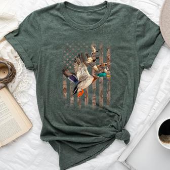 Retro Duck Hunter Hunting American Flag Camouflage On Back Bella Canvas T-shirt - Thegiftio UK