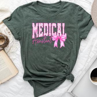 Retro Medical Assistant Floral Pink Coquette Bow Bella Canvas T-shirt - Thegiftio UK