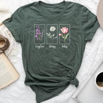 Subtle Floral Foxglove Daisy Tulip Flowers Women Bella Canvas T-shirt - Thegiftio UK