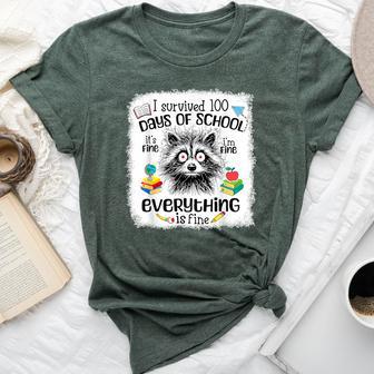 I Survived 100 Days Of School Teacher & Kid Raccoon Bella Canvas T-shirt - Thegiftio UK