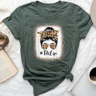 Titi Life Bleached Leopard Messy Bun Mother's Day Bella Canvas T-shirt - Thegiftio UK