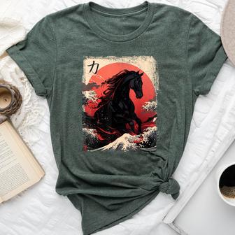 Vintage Japanese Black Horse The Great Wave Off Kanagawa Bella Canvas T-shirt - Thegiftio UK