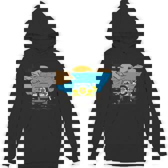 4 Wheel Drive Vehicle Mountains Lake Or Ocean Illustration Premium Unisex Hoodie - Monsterry