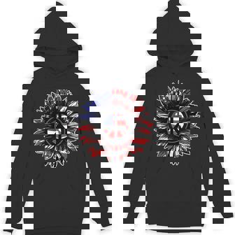 4th Of July Sunflower Peace Sign Tshirt American Flag Unisex Hoodie - Monsterry