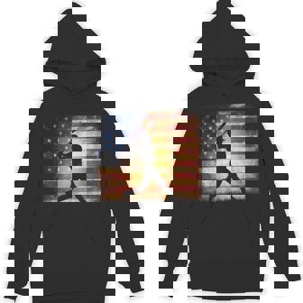 American Flag Baseball Player Bat Fan Catcher Pitcher USA Unisex Hoodie - Monsterry