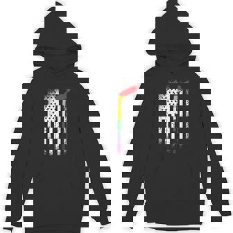 American Flag Hockey LGBT-Q Rainbow Bat Gay Pride Ally Unisex Hoodie - Monsterry