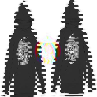 Bigfoot Riding A Unicorn Beamed Up By A Ufo Alien Cryptid Hoodie - Monsterry