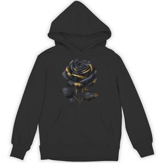 Black Rose With Golden Sparkes Hoodie - Thegiftio UK