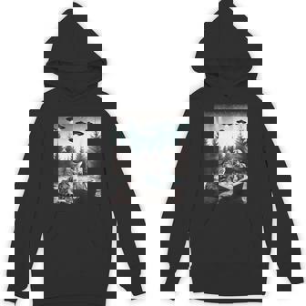 Cat With Alien Reading A Book Cat And UFO Spaceship Unisex Hoodie - Monsterry