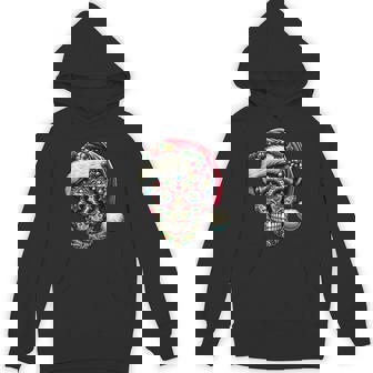 Christmas Sugar Skull Santa Hat Day Of The Dead Xmas Holiday Unisex Hoodie - Monsterry