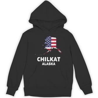 Distressed Patriotic USA Flag Chilkat Alaska Unisex Hoodie - Monsterry