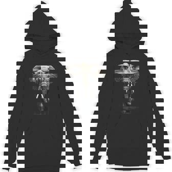 Elephant Drawing Motif Safari Animal Print Artwork Wildlife Unisex Hoodie - Monsterry
