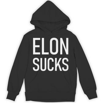Elon Electric Car Ceo Anti Elon Sucks -Adults Black Small Fun Elon Sucks Motif Lightweight Hoodie - Thegiftio UK