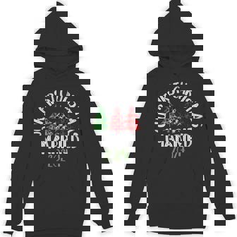Our First Christmas Married 2024 Couples Matching Plaid Christmas Tree Unisex Hoodie - Monsterry