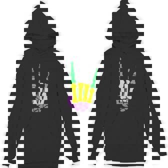 Mardi Gras Skeleton Hand Rock On Devil Horns Hoodie - Thegiftio