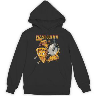 Funny Pizza Slice Chased By Cutter Wheel Gift For Lover Food Unisex Hoodie - Monsterry