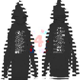 It's My 4Th Birthday Spider Theme Party Boys 4 Years Old Hoodie - Monsterry