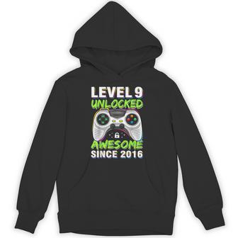 Level 9 Unlocked Awesome Since 2016 9Th Birthday Gaming Boys Hoodie | Seseable UK